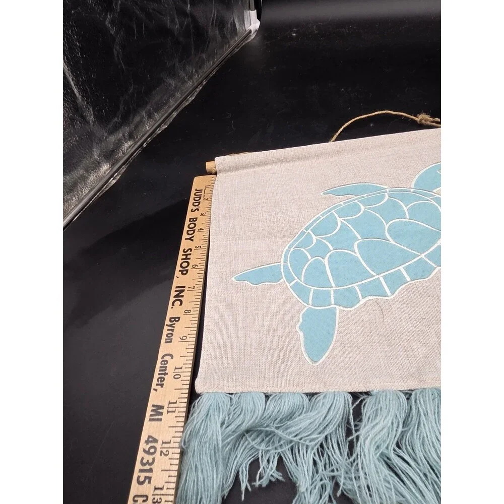 Fringed Sea Turtle Hanging Banner Teal Coastal Decor